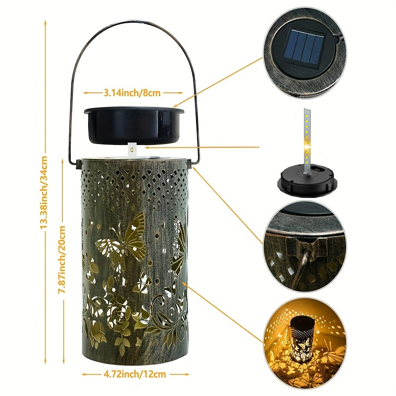 Cross-border best-selling solar-powered iron lanterns, remote-controlled color-adjustable 3D dynamic projection garden lamps, hummingbird and butterfly waterproof Item Picture