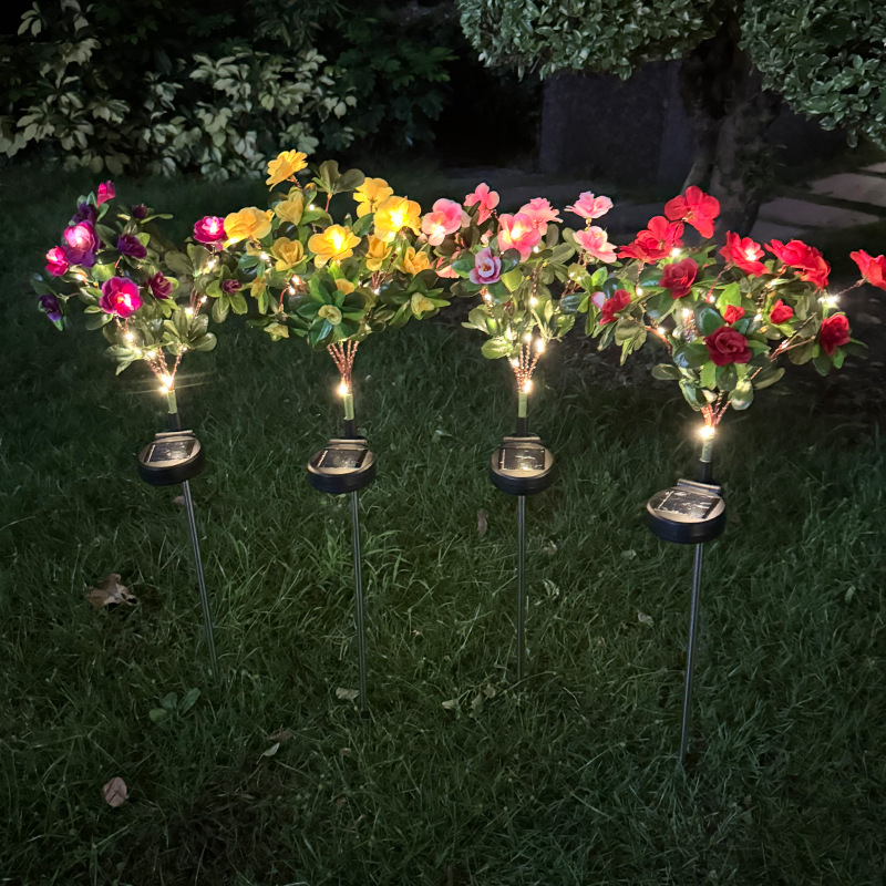 Cross-border outdoor garden terrace courtyard decoration LED ground insert lights simulate the projection of red flower lights and solar rhododendrons details Picture