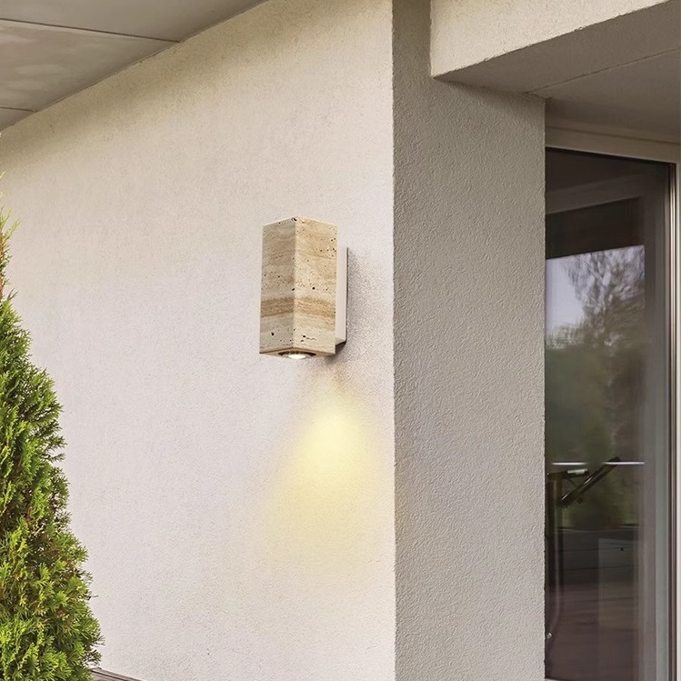 Wabi-sabi style yellow cave stone outdoor waterproof wall lamp, hotel and homestay entrance sign, courtyard balcony marble wall lamp full figure
