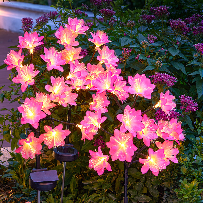 Cross-border simulation flower solar ground insert light, camellia flower light, outdoor waterproof garden lawn LED optical fiber flower light details Picture