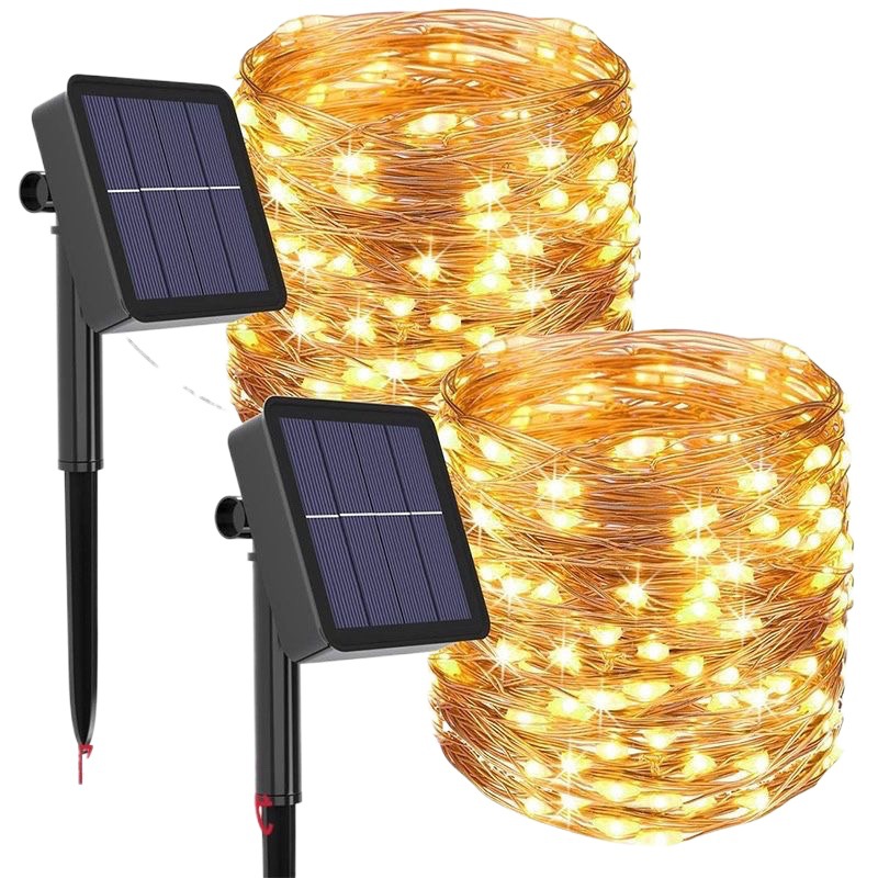 Solar-powered colored lights, copper wire light strings, courtyard outdoor waterproof, home garden, villa decoration, LED light strings, automatic Item Picture