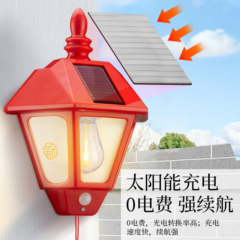 Solar wall lamps, human-sensing outdoor waterproof garden lamps, garden villa night lights, "Fu" character decorative Chinese knots details Picture