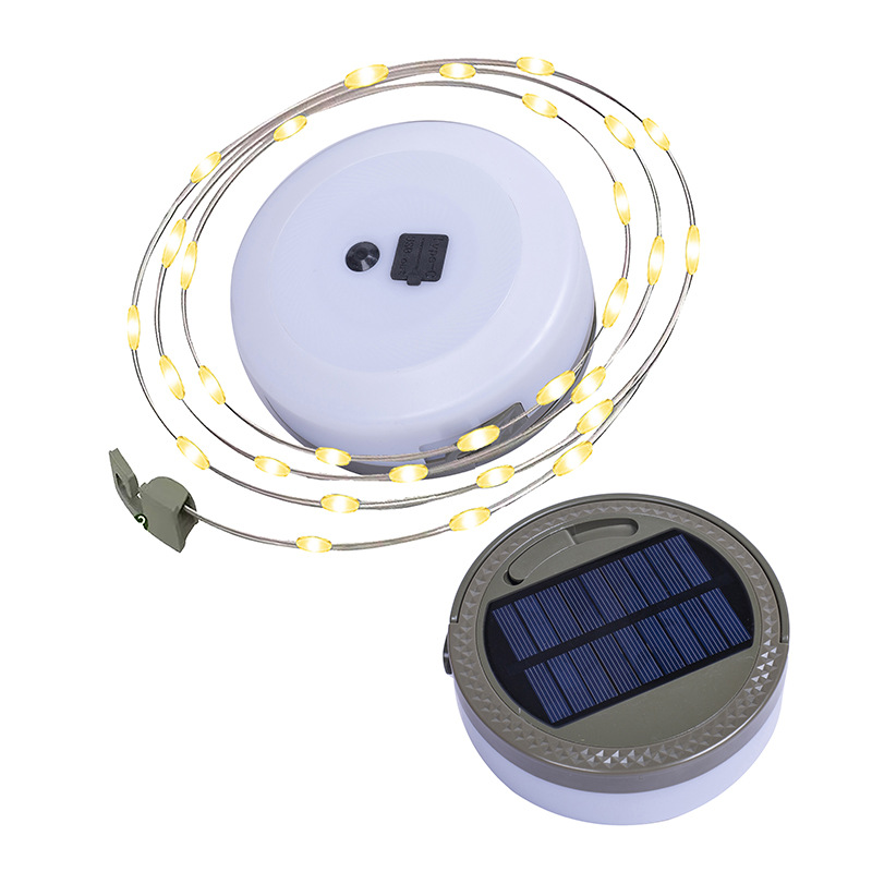 Outdoor solar camping lamp charging 2 waterproof canopy tent campsite portable hanging arrangement tape measure lamp Item Picture
