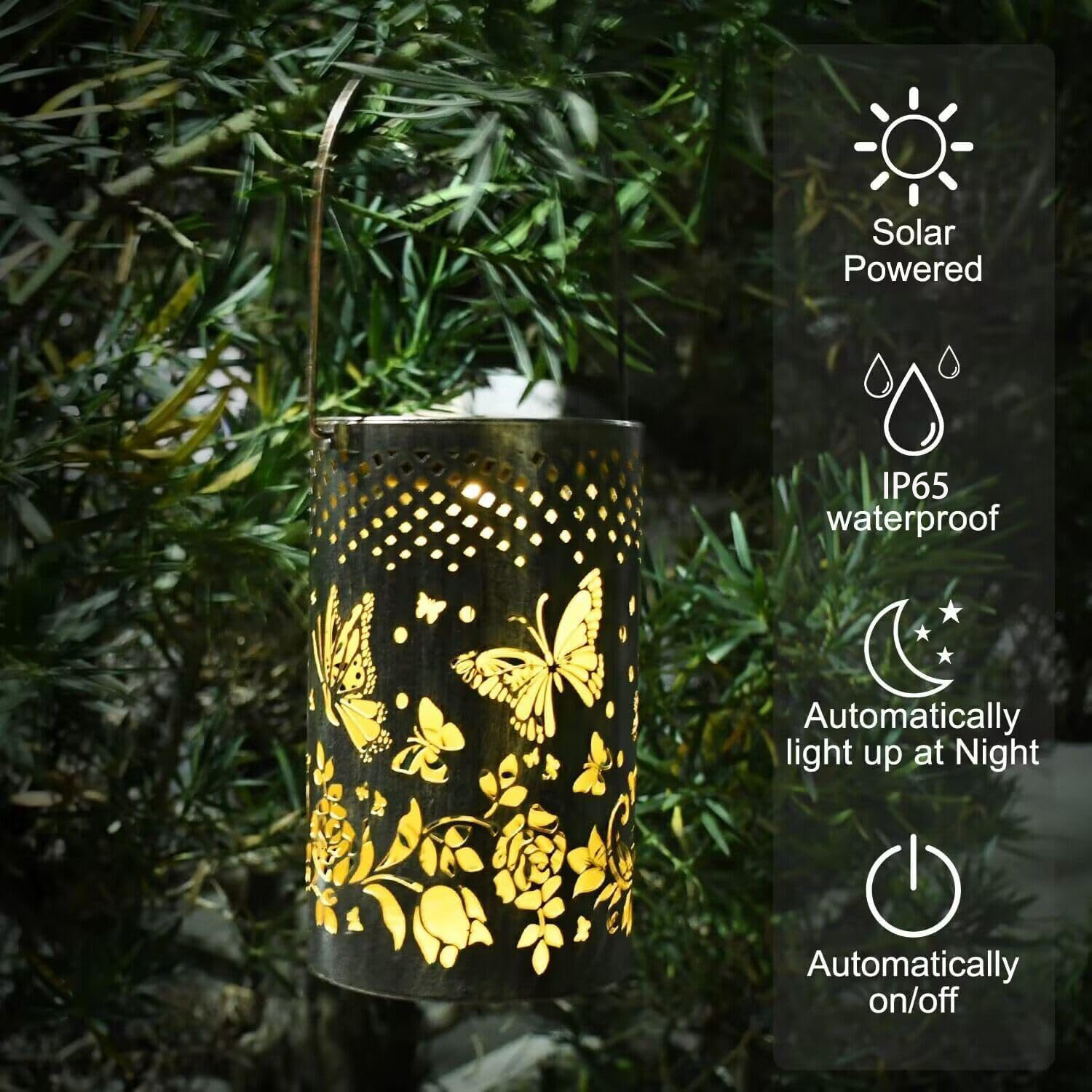 Solar-powered iron lantern 3D dynamic hollowed-out butterfly timed remote control outdoor waterproof courtyard garden landscape decoration Specification drawing