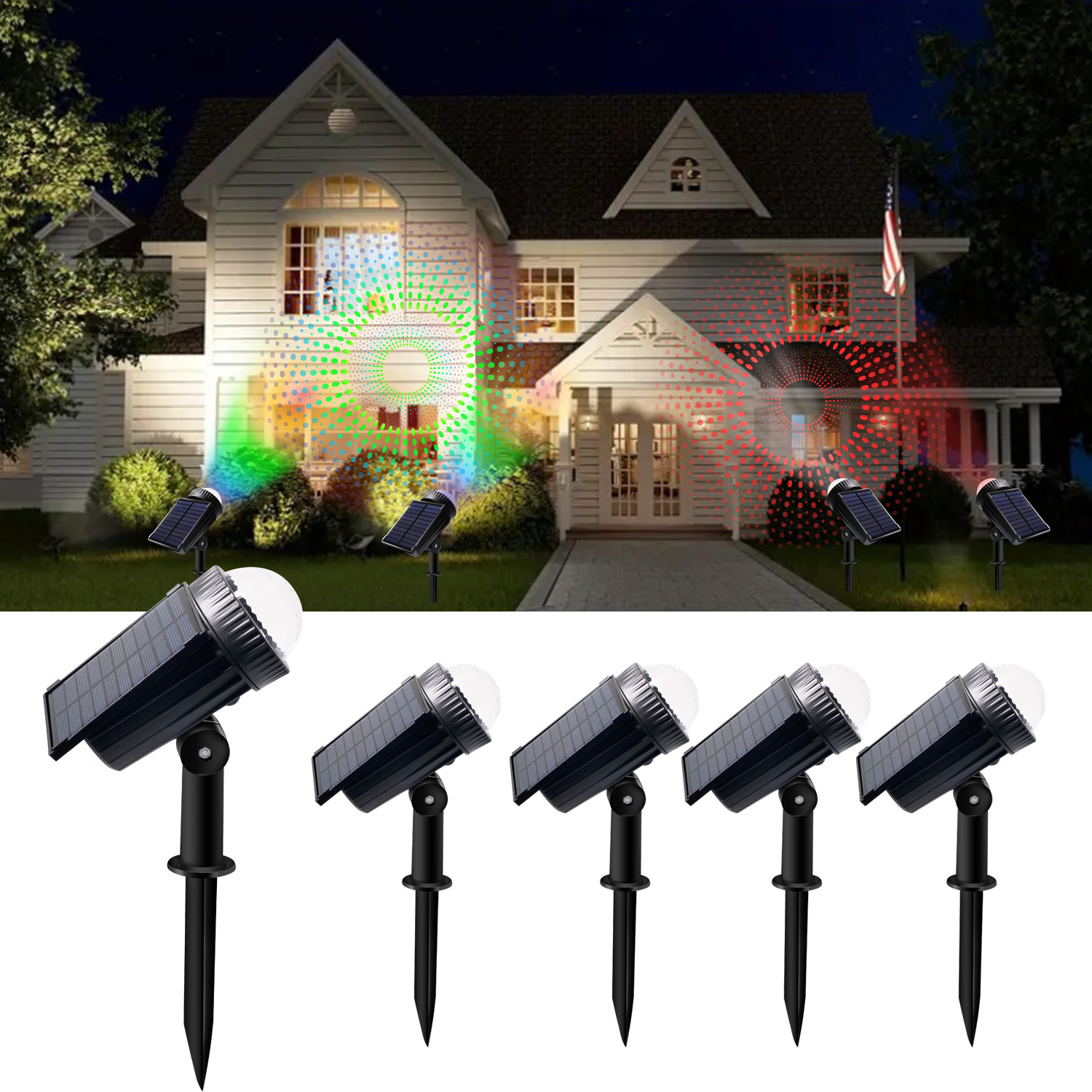 New outdoor solar spotlights, lawn projection water drop lights, floodlights, wall lamps, road, courtyard and garden tree lights full figure