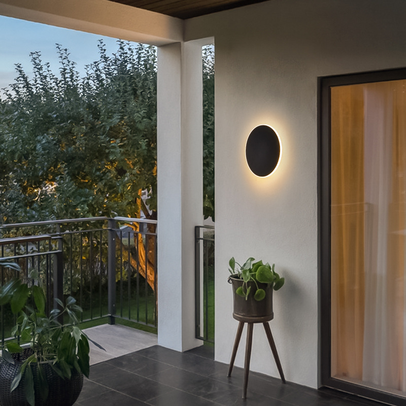 Nordic minimalist circular LED outdoor waterproof wall lamp, IP65 outdoor wall lamp, villa corridor passageway entrance lamp Specification drawing