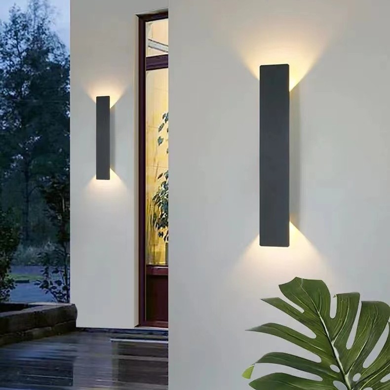 Nordic minimalist hotel villa courtyard column lamp, long strip background design, square wall lamp, waterproof wall atmosphere lamp details Picture