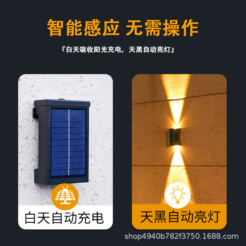 Solar outdoor lights, wall-washing lights, outdoor courtyard waterproof, villa garden exterior wall landscape spotlights, decorative fence lights Specification drawing