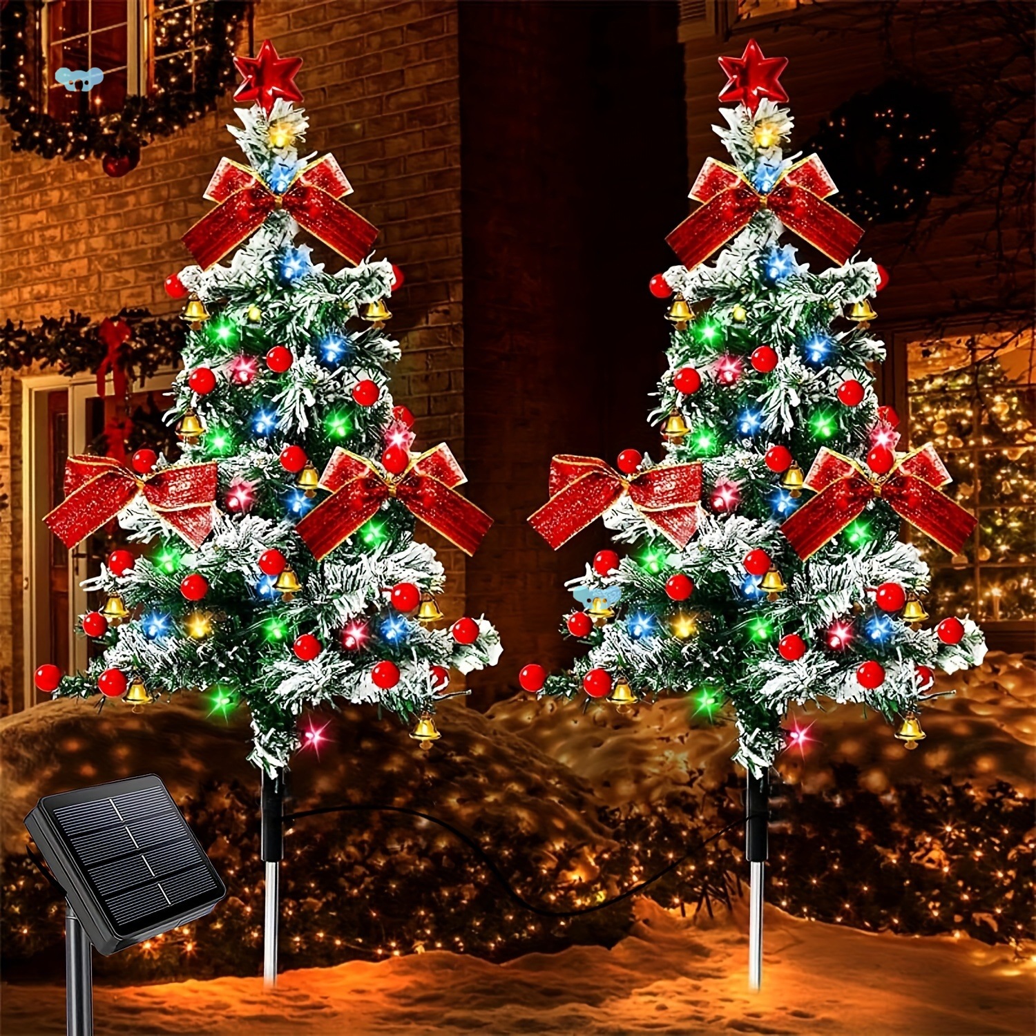 2 Pcs Solar Christmas Tree Garden Stake Lights Outdoor full figure