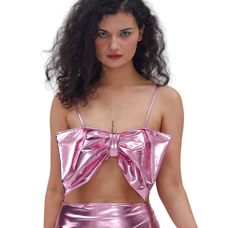 2026世界杯啦啦队服蝴蝶结成人儿童抹胸甜美纯欲性感烫金漆皮吊带背心外贸电商爆款亚马逊速卖通独立站批发