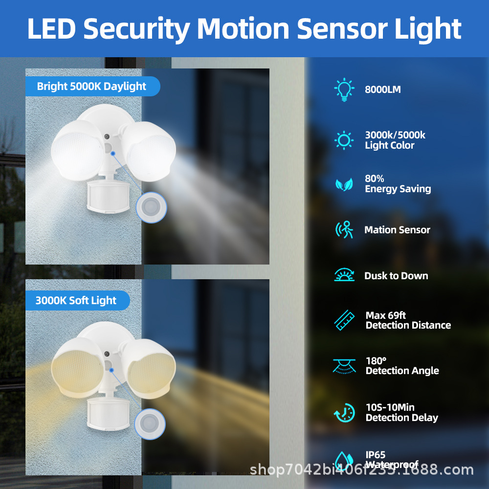 Cross-border US standard 120V input LED human body sensor security light, floodlight, infrared sensor garden garage light details Picture