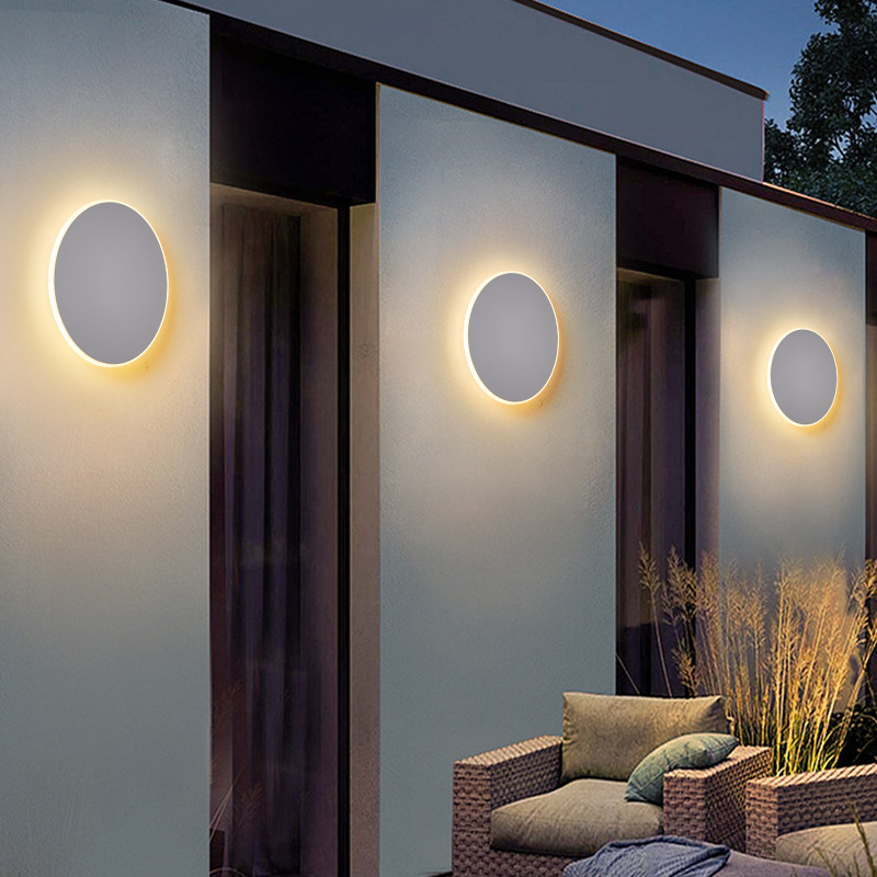 Nordic minimalist circular LED outdoor waterproof wall lamp, IP65 outdoor wall lamp, villa corridor passageway entrance lamp details Picture