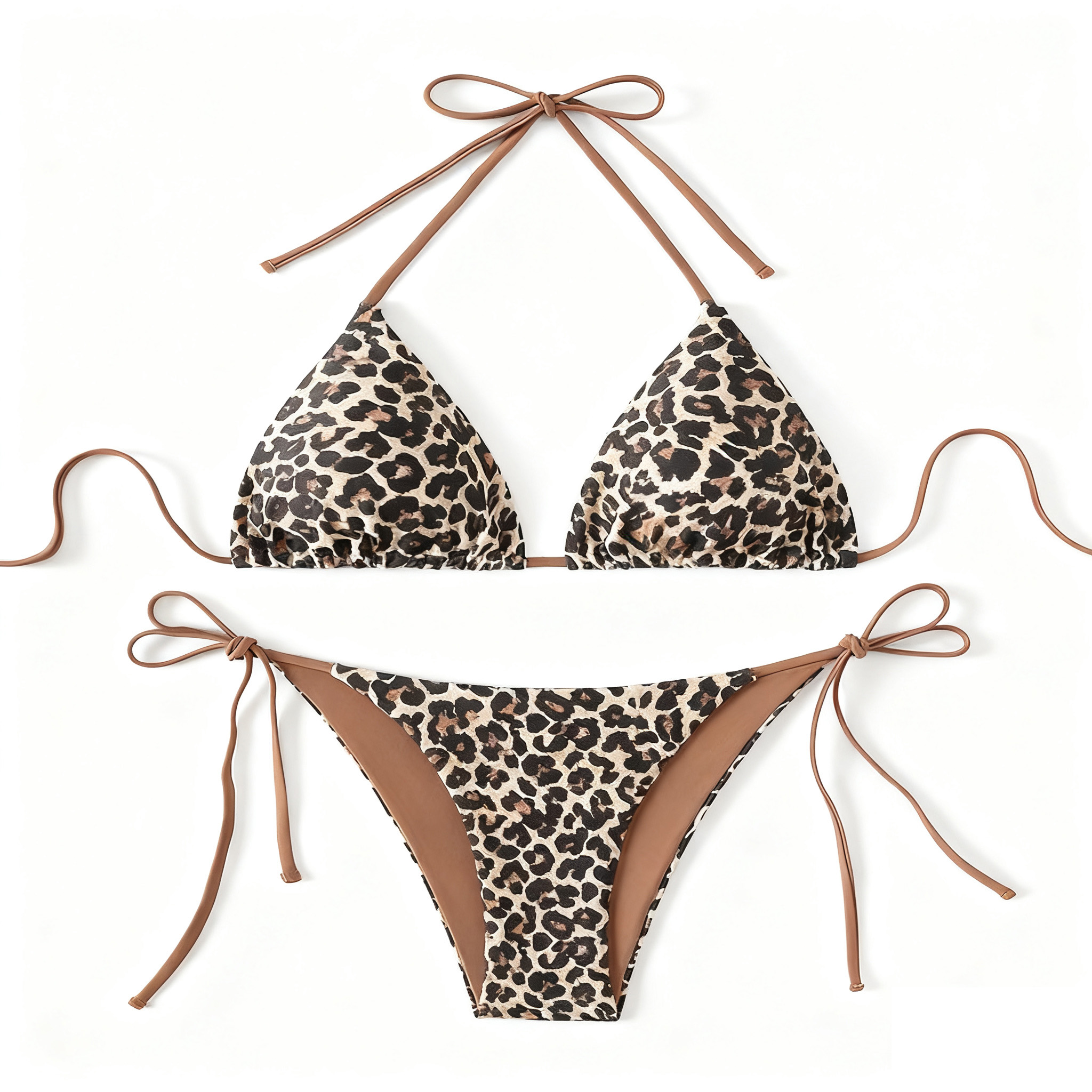 Bikini Leopard Print Sexy Two-Piece Swimsuit, Summer Vacation Quick-Drying Women's Triangular Two-Piece Swimsuit Item Picture