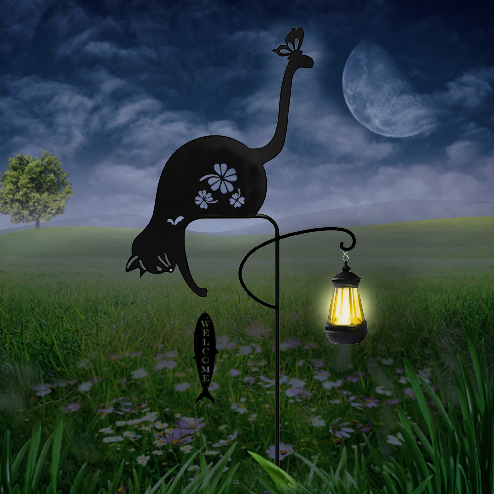 Cross-border outdoor household waterproof lawn ground insert iron art cat animal shape courtyard garden decoration solar lamp Specification drawing