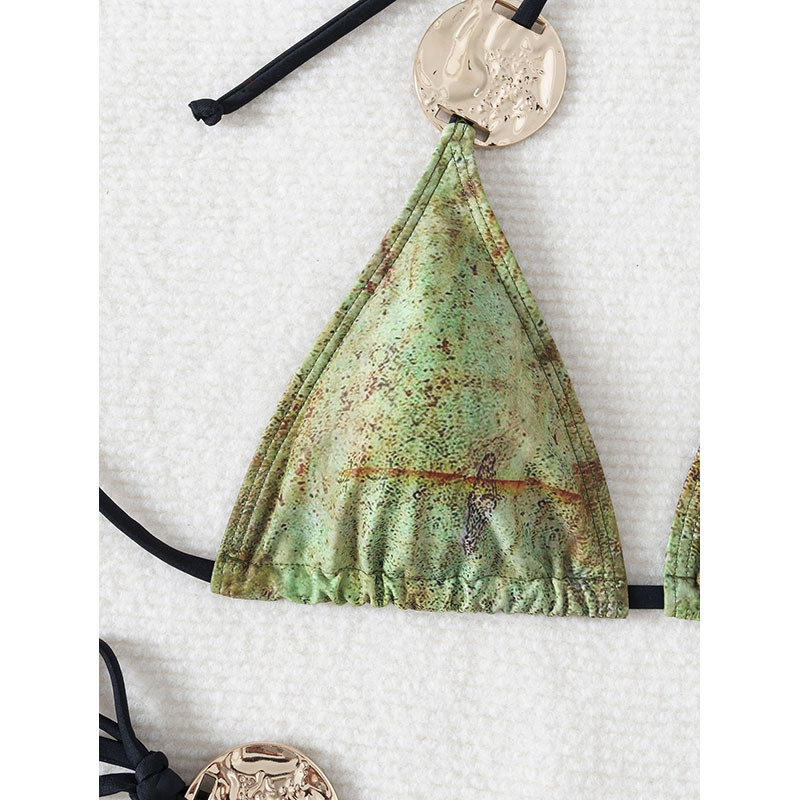 Metal-Decorated Three-Point Bikini, Adjustable Drawstring Triangular Cup Swimsuit, Seaside Vacation Two-Piece Swimsuit Specification drawing