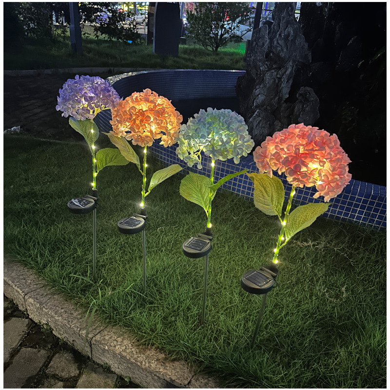 Solar-powered hydrangea ground insert lights, artificial flowers, outdoor waterproof garden, courtyard and lawn LED have entered the best-selling factory Specification drawing