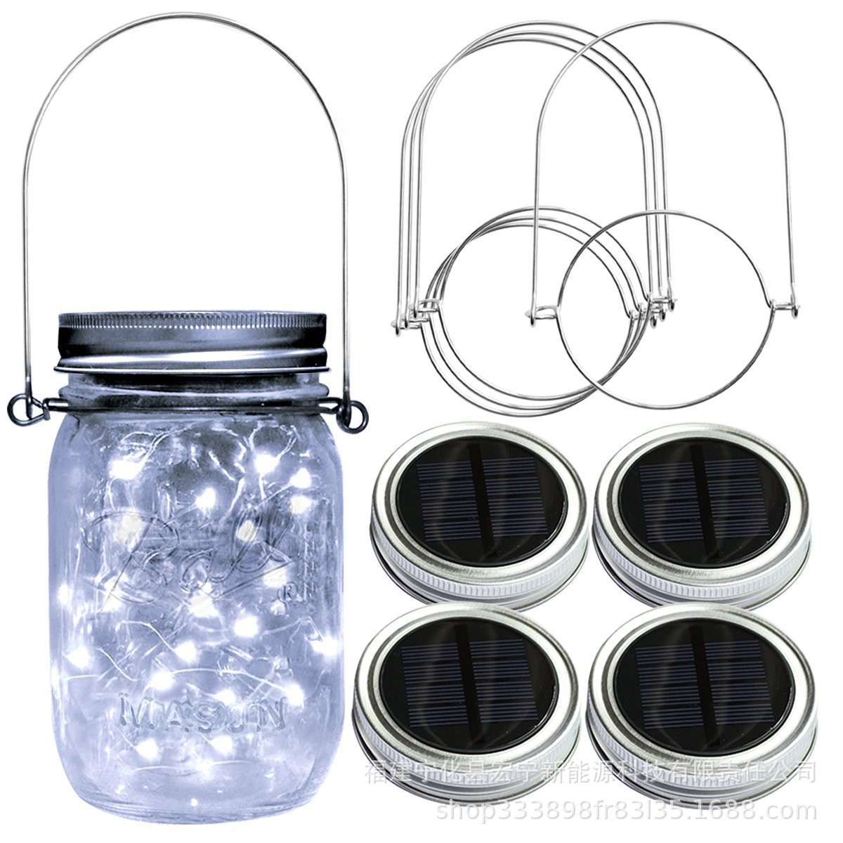 Solar lamp cylindrical Mason cover 20 lamps LED string glass jar warm white four-color hanging lamp cover Application Scenario