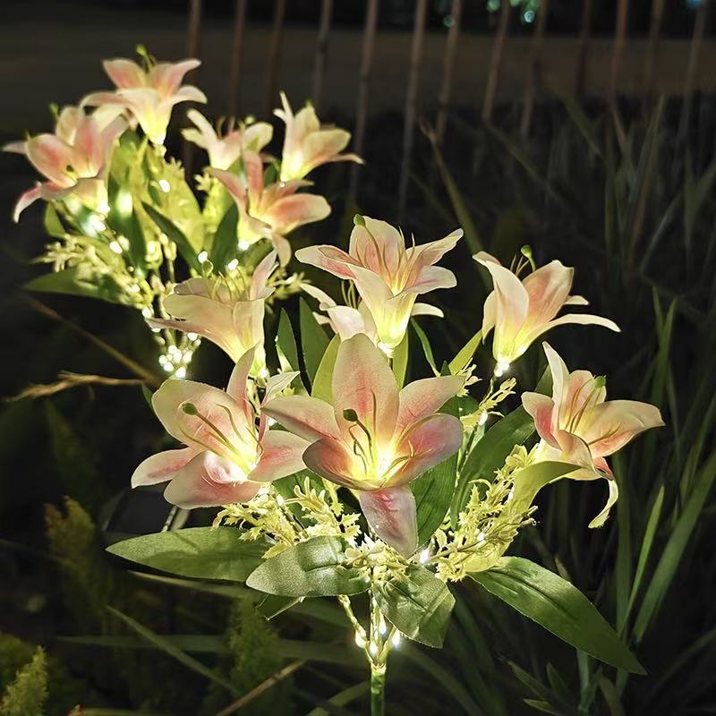 New 7-head solar lily flower lamp for outdoor courtyard garden decoration lawn ground plug light and LED simulation flower lamp details Picture