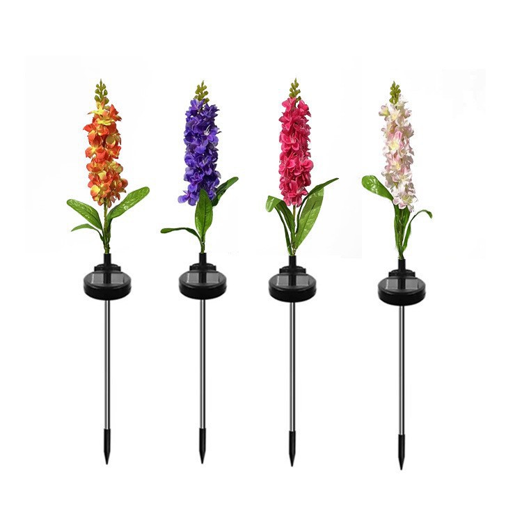 Solar-powered hyacinth simulation flower ground insert light, delphinium outdoor garden atmosphere decorative color light, courtyard landscape light Item Picture