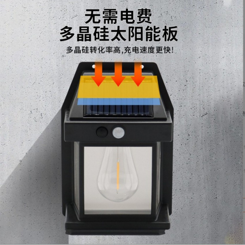 Cross-border outdoor solar wall lamps, outdoor waterproof tungsten filament lamps, garden villa night lights, lighting sensor courtyard lamps Specification drawing