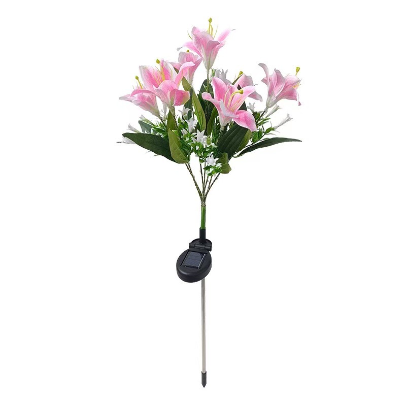 New 7-head solar lily flower lamp for outdoor courtyard garden decoration lawn ground plug light and LED simulation flower lamp Item Picture
