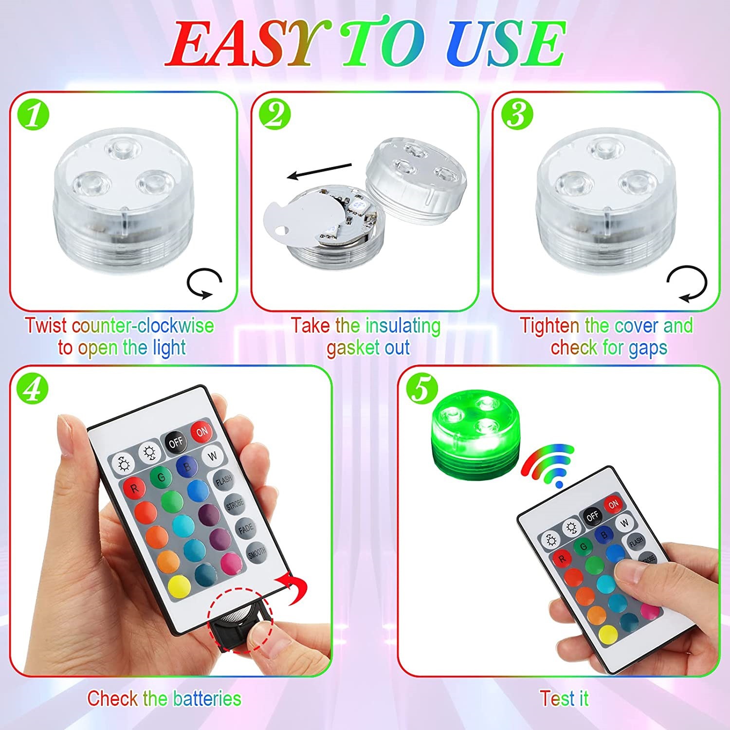 Seven-color remote control diving light LED3 lights 5050 infrared 24 light bath vase water float landscape fountain swimming pool light Application Scenario