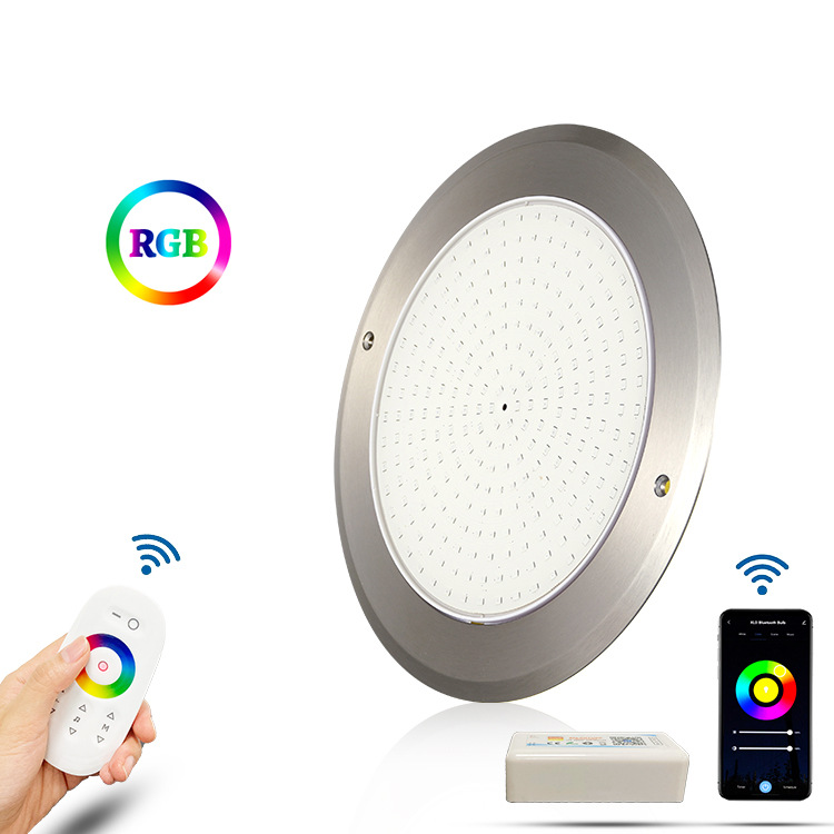 Ultra-thin stainless steel waterproof seven-color swimming pool lamp, 12v remote control, Bluetooth APP, mobile phone control, 25w underwater wall lamp full figure
