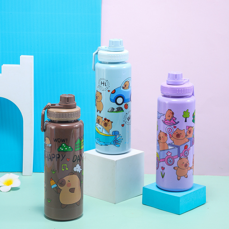 H164-HY-039B cartoon plastic cup, high appearance level, large-capacity transparent solid color water cup, portable water cup with handle Specification image