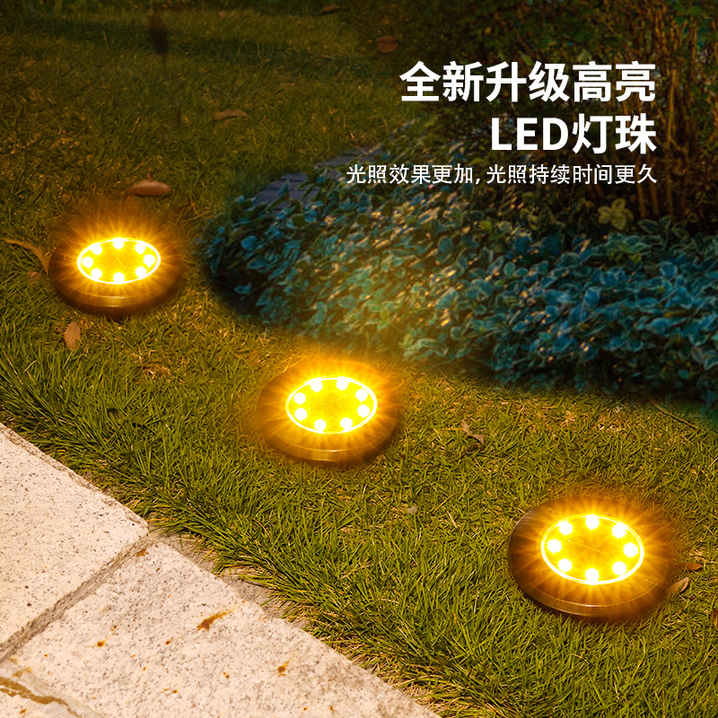 Outdoor stainless steel 8LED solar ground lamp, ground plug led lamp, courtyard garden street lamp, lawn waterproof full figure