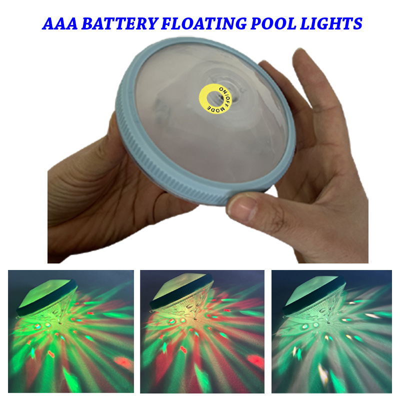 LED swimming pool lights, water float lights, seven-color swimming pool party underwater lights, decorative lights, led bathtub lights, battery seven-color lights Application Scenario