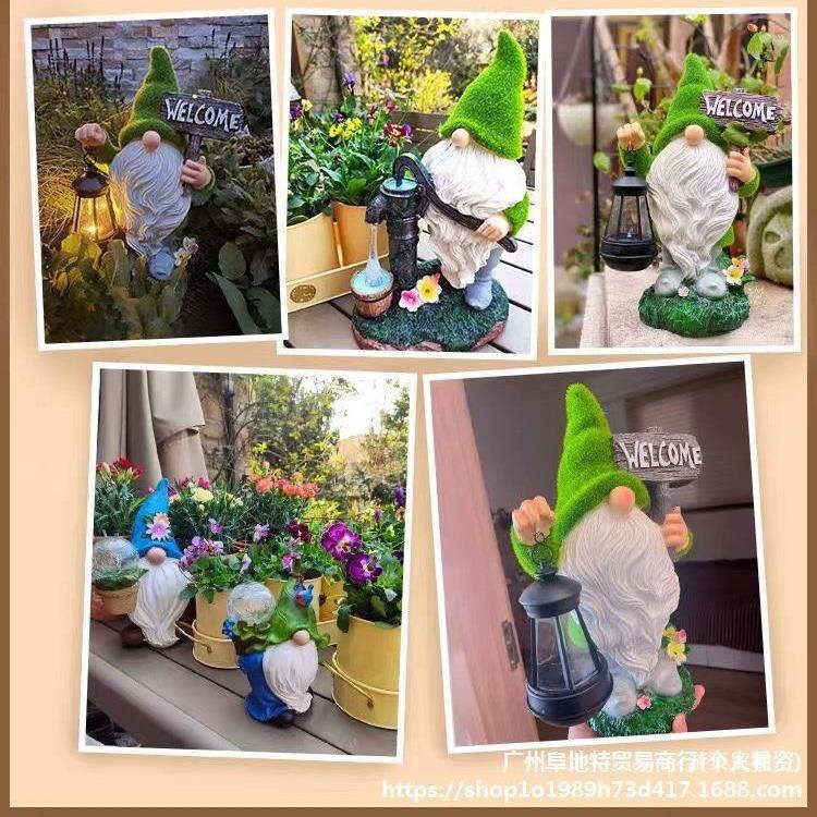 Outdoor solar resin lamps, Christmas elves, dwarf ornaments, succulent garden courtyard lamps, landscape layout, German plants Item Picture
