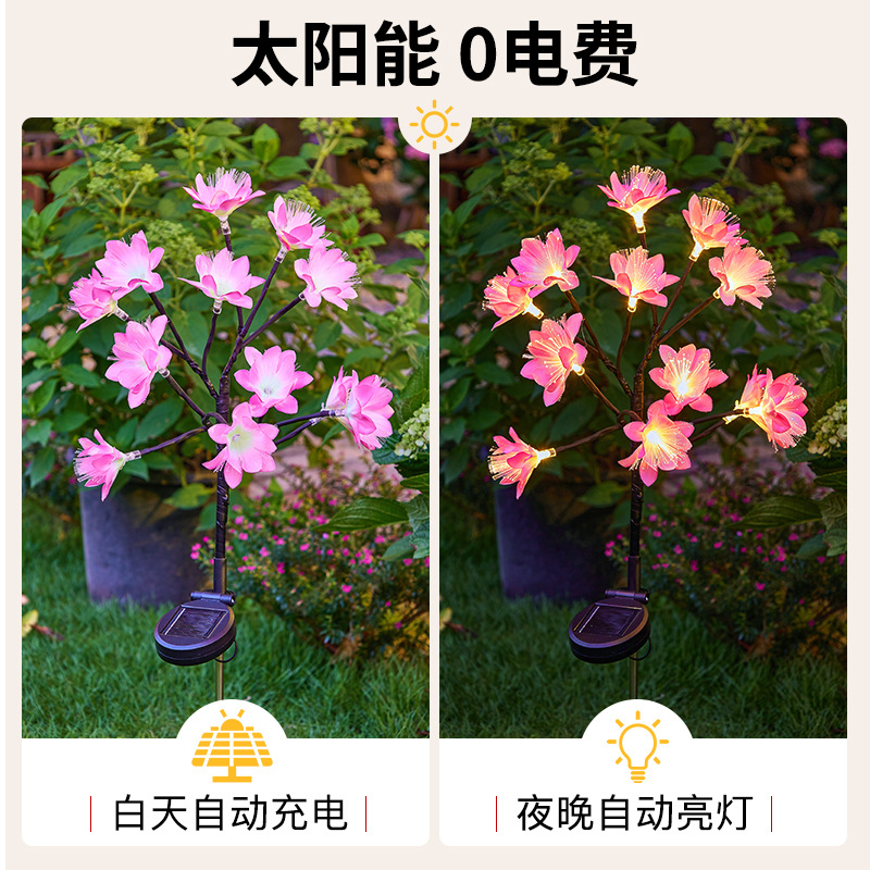 Cross-border simulation flower solar ground insert light, camellia flower light, outdoor waterproof garden lawn LED optical fiber flower light Application Scenario
