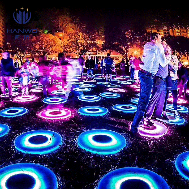 The outdoor courtyard garden is equipped with floor tile lights, interactive color running foot pedal lights, dance floor gravity floor lights and rainproof ones details Picture