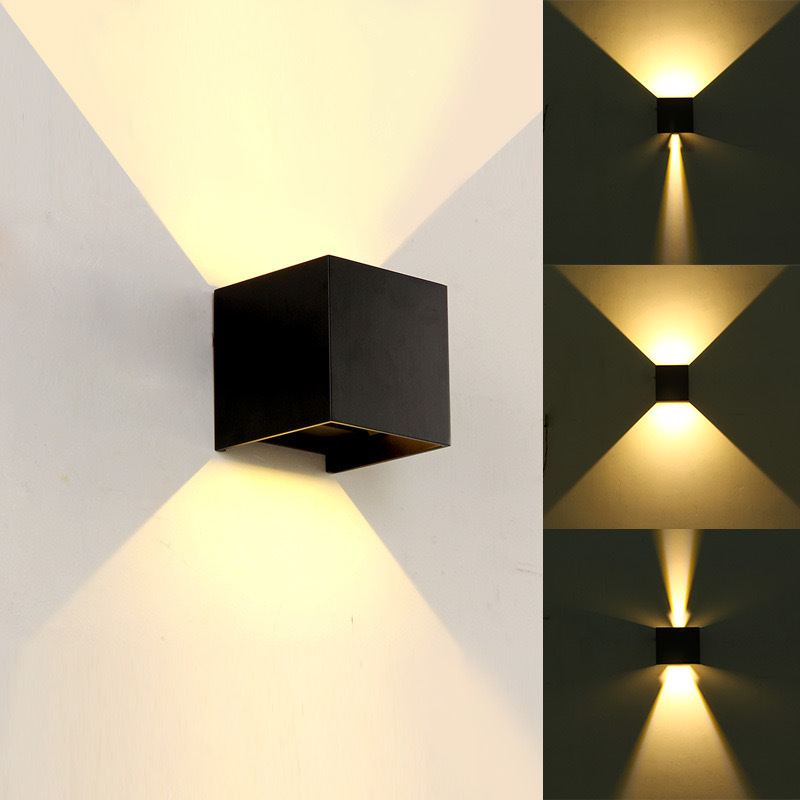 Factory wholesale LED outdoor waterproof wall lamps, modern and simple square living room and bedroom bedside lamps, manual adjustable lighting full figure