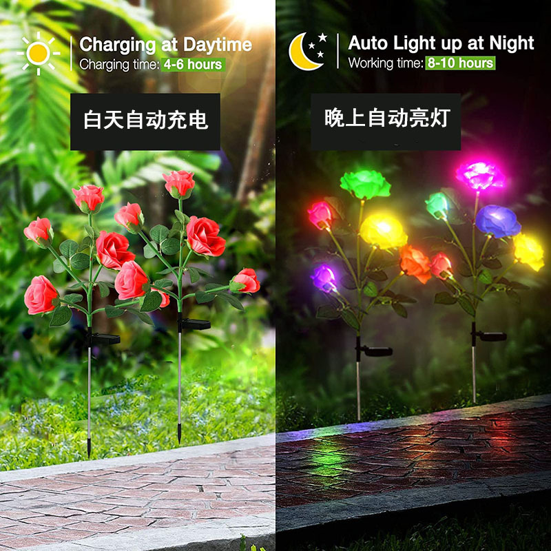 Solar lamps, rose lamps, lawn lamps, outdoor waterproof garden landscape lamps, festive atmosphere decorative lamps, ground socket lamps details Picture