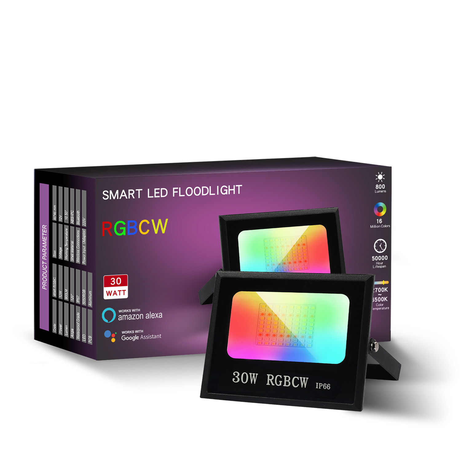 Cross-border graffiti Wifi Bluetooth RGBCW color floodlight wide voltage smart APP remote control seven-color LED floodlight Specification drawing