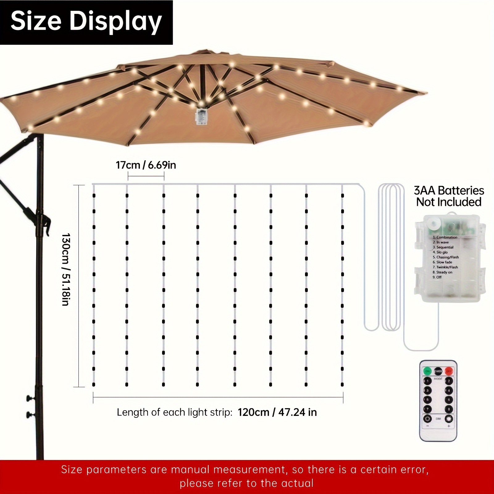 1 PC, 104 LED Patio Lights, Brightness Adjustable, Timed details Picture