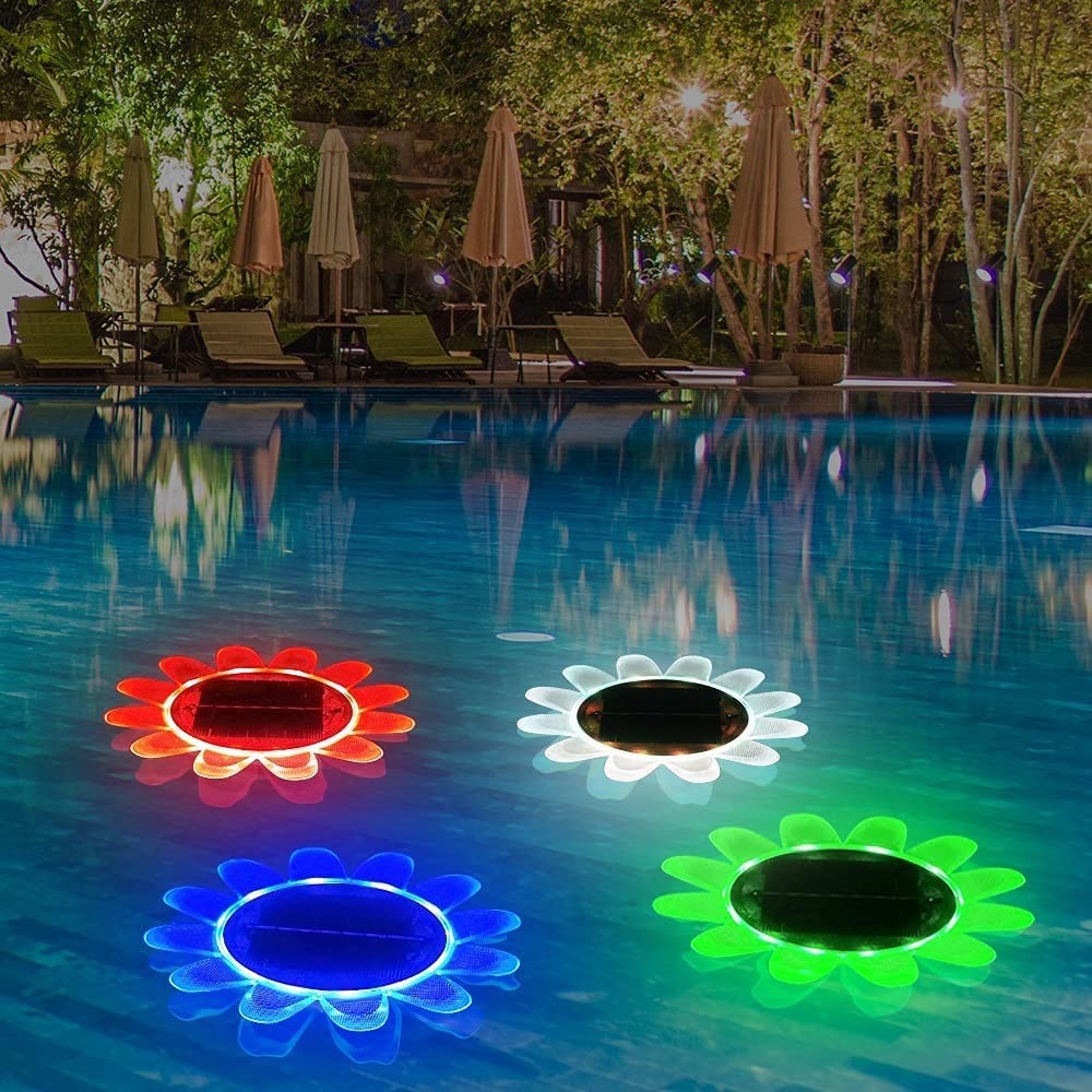 Solar-powered flower swimming pool lights, LED water float strips, color-changing timing, waterproof pond water float pool, hot spring fountain lights details Picture