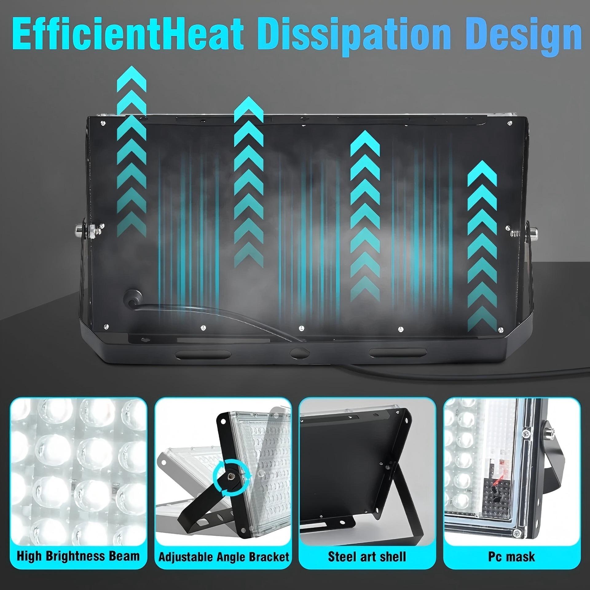 LED floodlight with high brightness of 6000K, USB power supply, and switch for garage, warehouse, indoor sports and architectural lighting details Picture