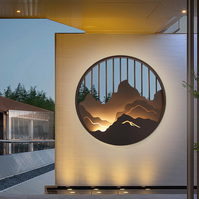 Outdoor garden villa wall lamps, outdoor waterproof courtyard landscape decoration, garden fence design, Chinese-style courtyard murals Specification drawing