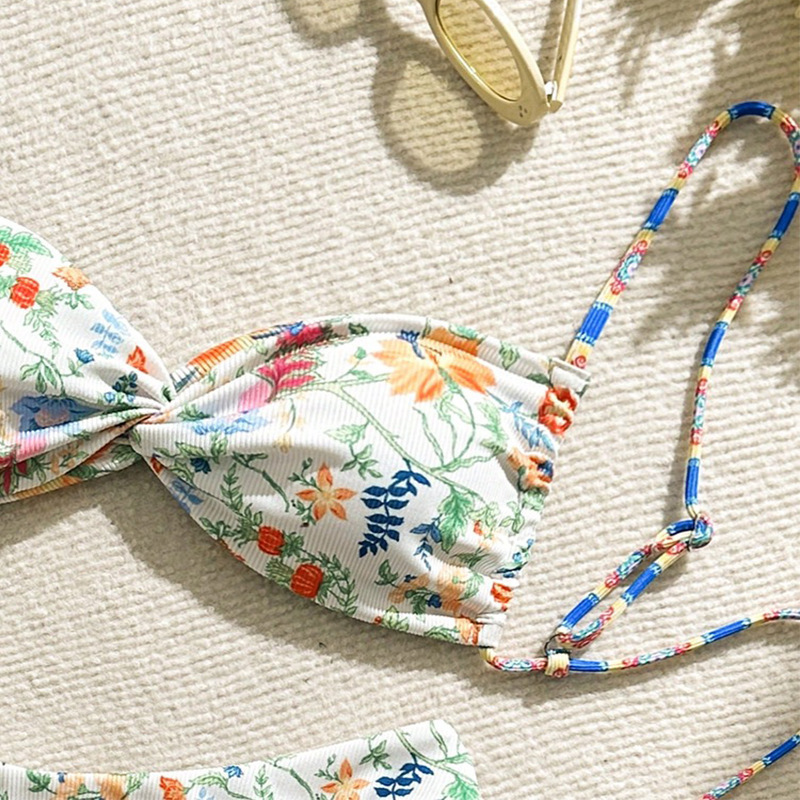 Vacation-Style Small Chest Gathering Swimsuit Bikini Three-Point Bikini Two-Piece Swimsuit Specification drawing