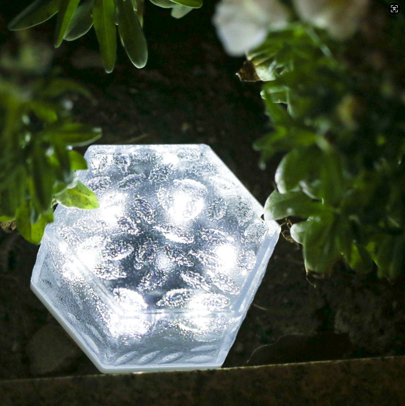 Solar garden lamps, hexagonal ice bricks, outdoor decorative underground ornaments, landscape garden lawn lamps, imitation glass floor tiles full figure