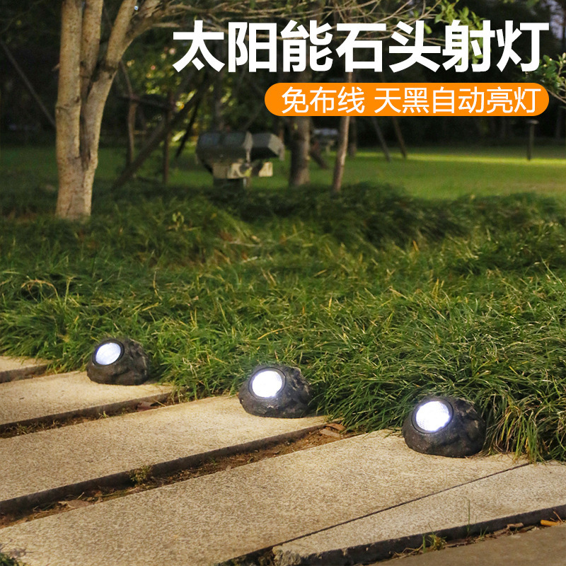 New solar street lamps, outdoor courtyard garden lawn lamps, 4-LED waterproof lighting, landscape lamps, and simulated stone lamps Application Scenario