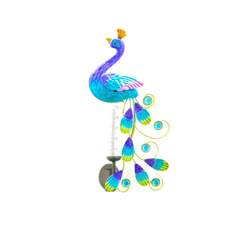 Solar-powered ironwork peacock rain gauge ground plug light Peacock rain gauge solar light ironwork rain gauge ground plug light Item Picture