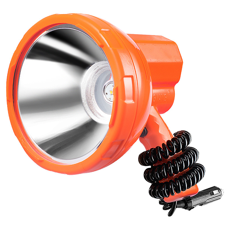 Jujingyang LED high-intensity 50W car searchlight with an external 12V battery, ultra-bright long-range outdoor handheld flashlight Item Picture