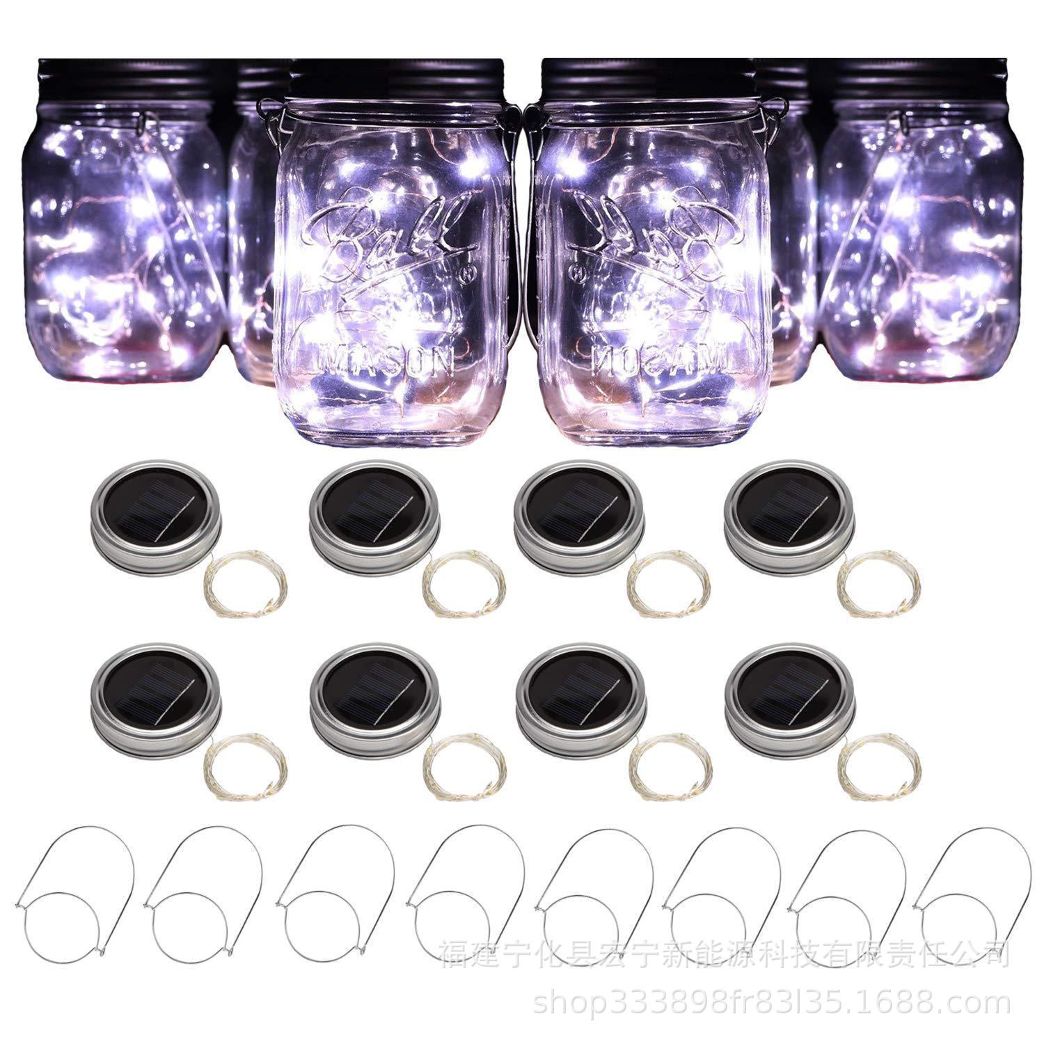 Solar lamp cylindrical Mason cover 20 lamps LED string glass jar warm white four-color hanging lamp cover Item Picture