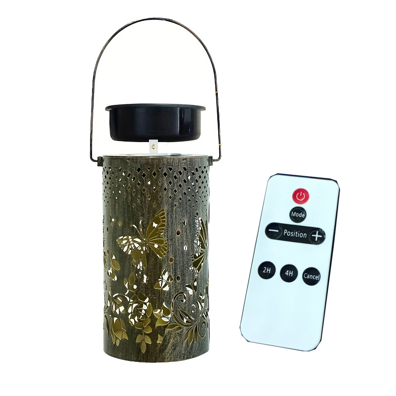 Cross-border best-selling solar-powered iron lanterns, remote-controlled color-adjustable 3D dynamic projection garden lamps, hummingbird and butterfly waterproof details Picture