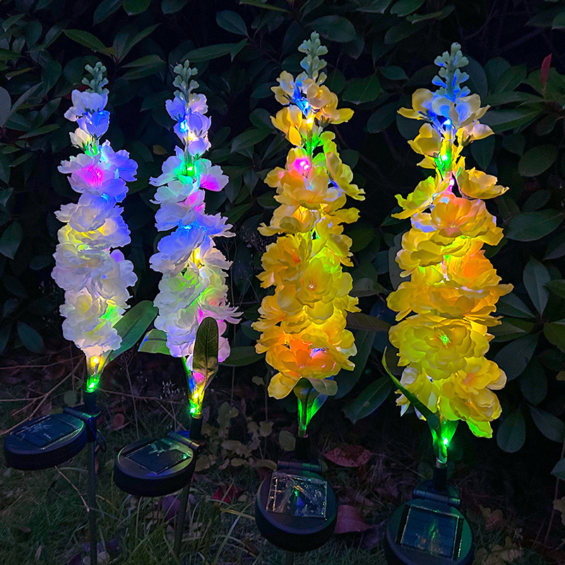 Solar-powered hyacinth simulation flower ground insert light, delphinium outdoor garden atmosphere decorative color light, courtyard landscape light details Picture