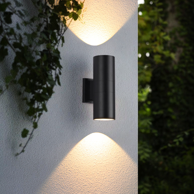 LED outdoor wall lamps, double-head and single-head circular exterior wall top and bottom spotlights, courtyard outdoor column and fence lights, waterproof 12W details Picture