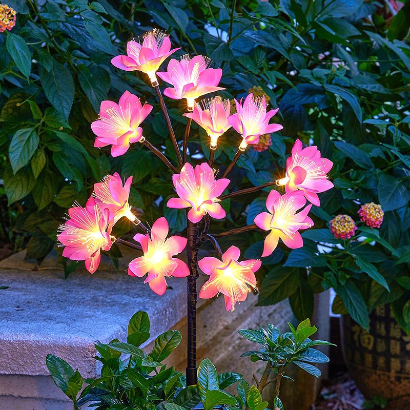 Cross-border simulation flower solar ground insert light, camellia flower light, outdoor waterproof garden lawn LED optical fiber flower light Specification drawing